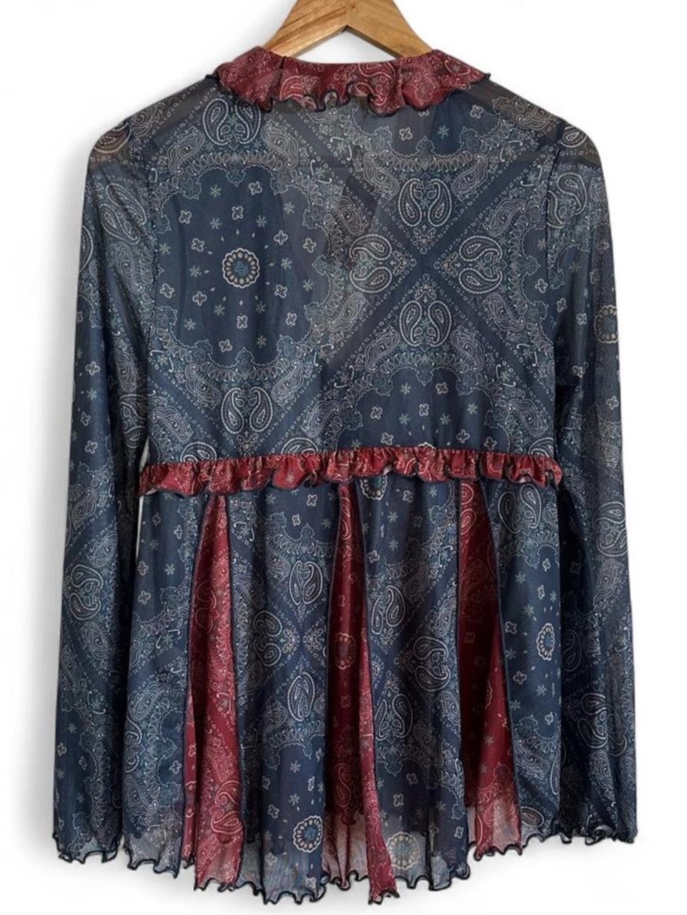 Natural Life Sierra Bandana Paisley Mesh Ruffle Boho Babydoll Button Up Top NWT - Picture 3 of 8